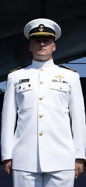 Cameron Taylor in naval officer dress uniform